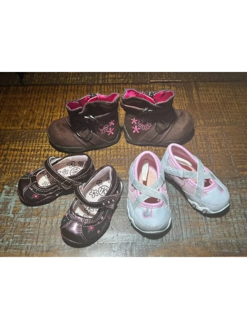 3 Pairs of Baby Girls Brown Floral Size 2 Shoes Booties